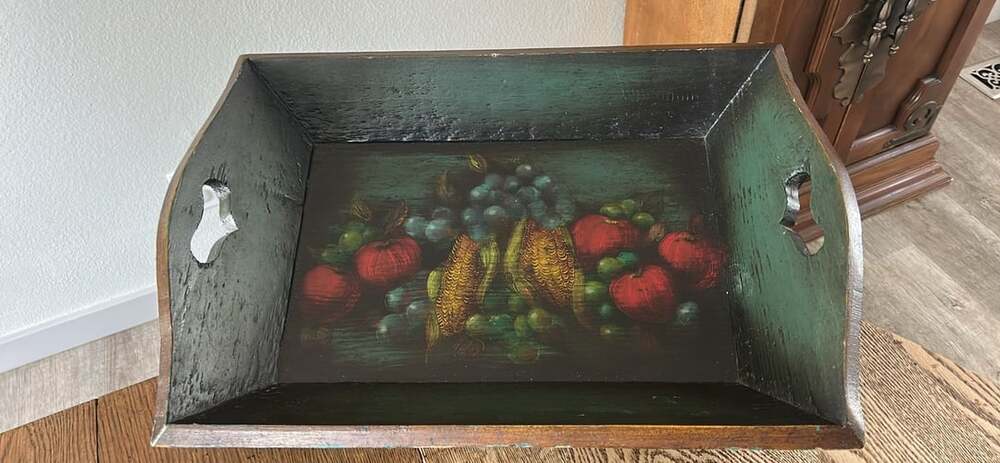 Vintage Hand Painted Wooden Serving Tray Fruit Still Life Folk Art